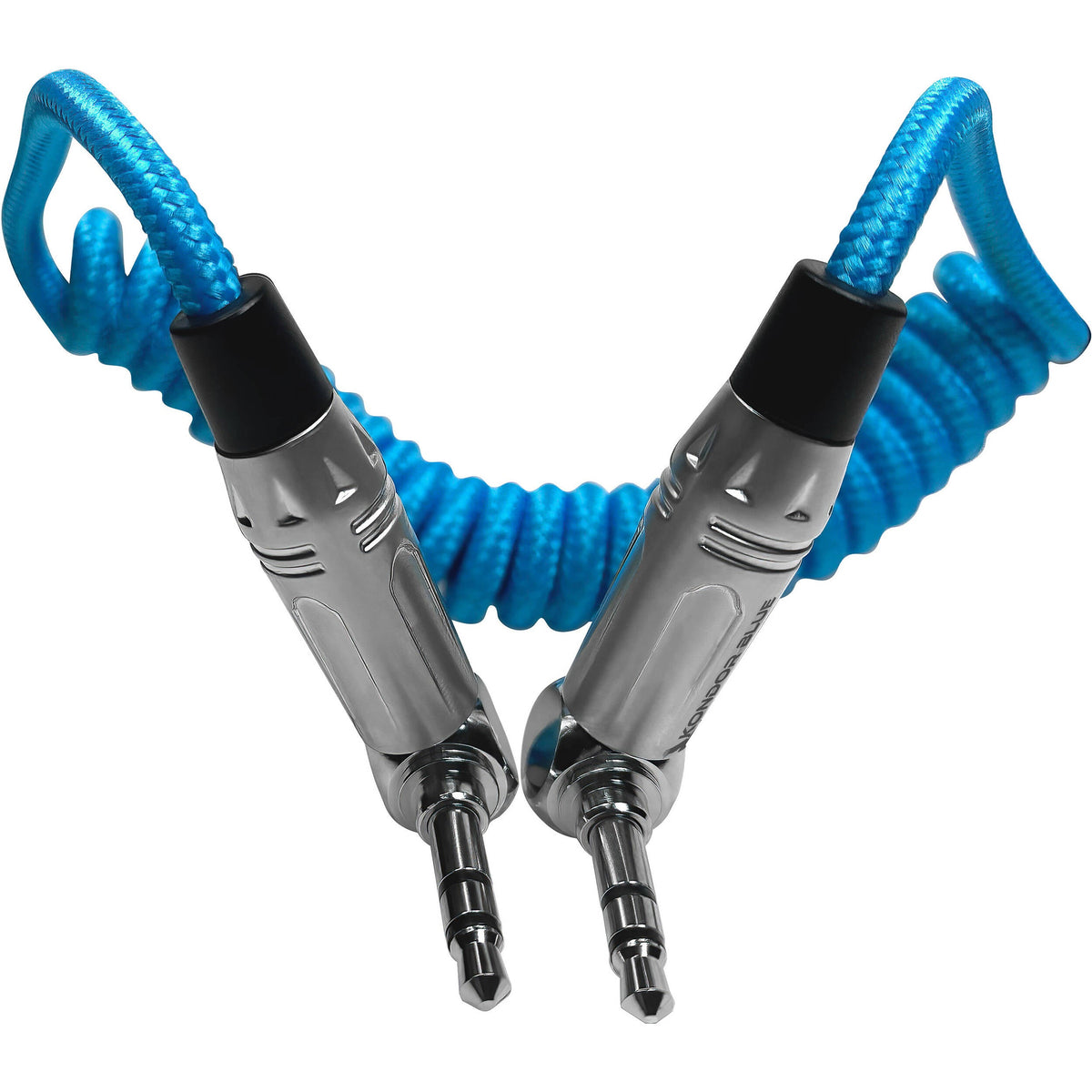 Câble audio stéréo TRS à angle droit enroulé bleu Kondor de 3,5 mm (12-24")