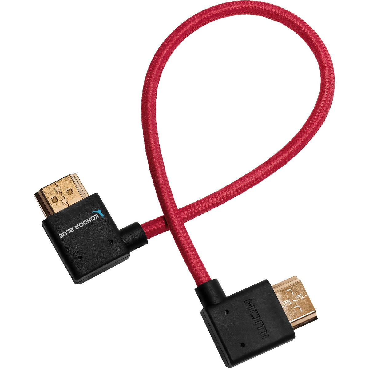Kondor Blue Câble droit Full HDMI 30,5 cm angle droit vers angle gauche (rouge cardinal)
