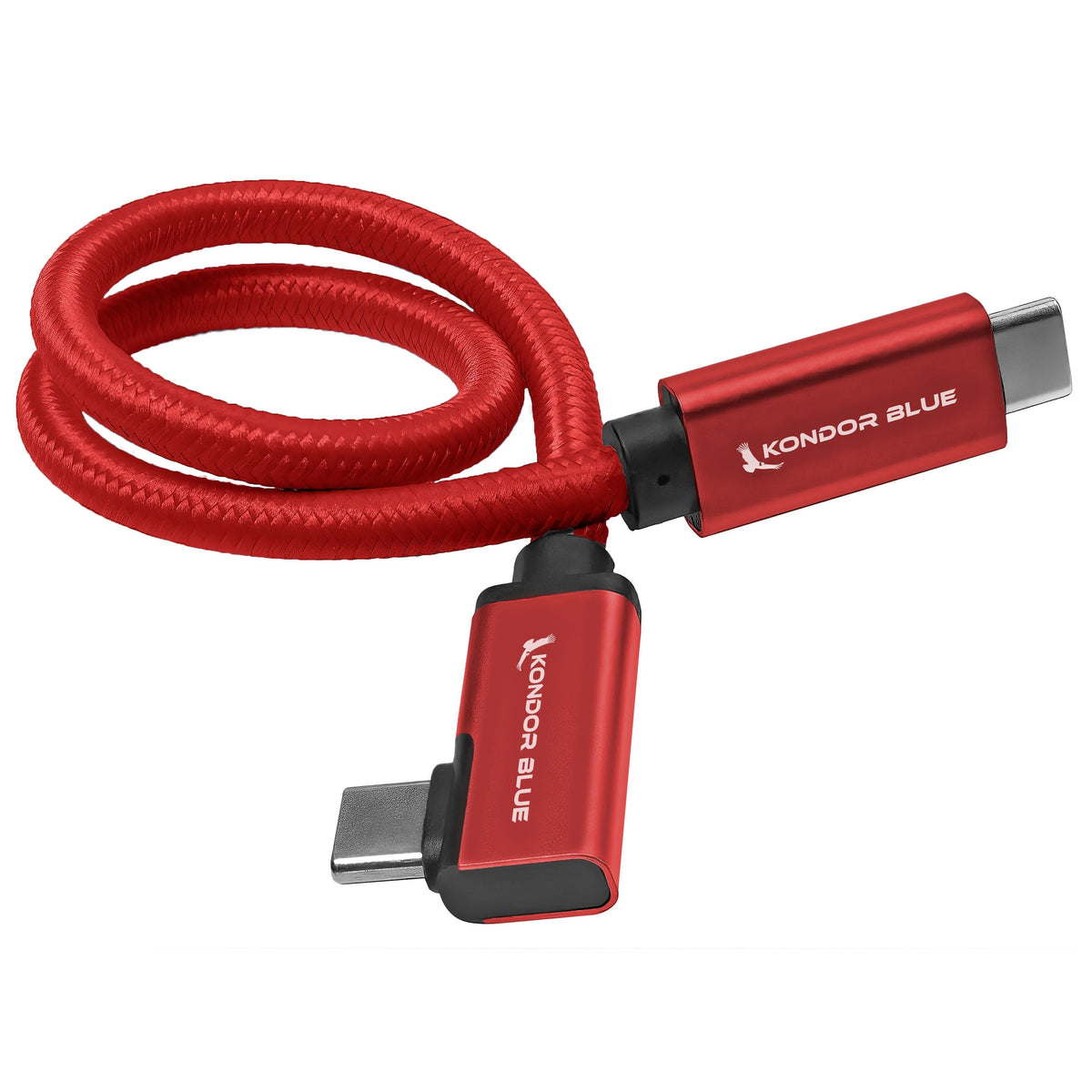 Kondor Câble USB C vers USB C bleu pour enregistrement et chargement SSD – Données 8K et alimentation (angle droit) (30,5 cm) (Rouge cardinal)