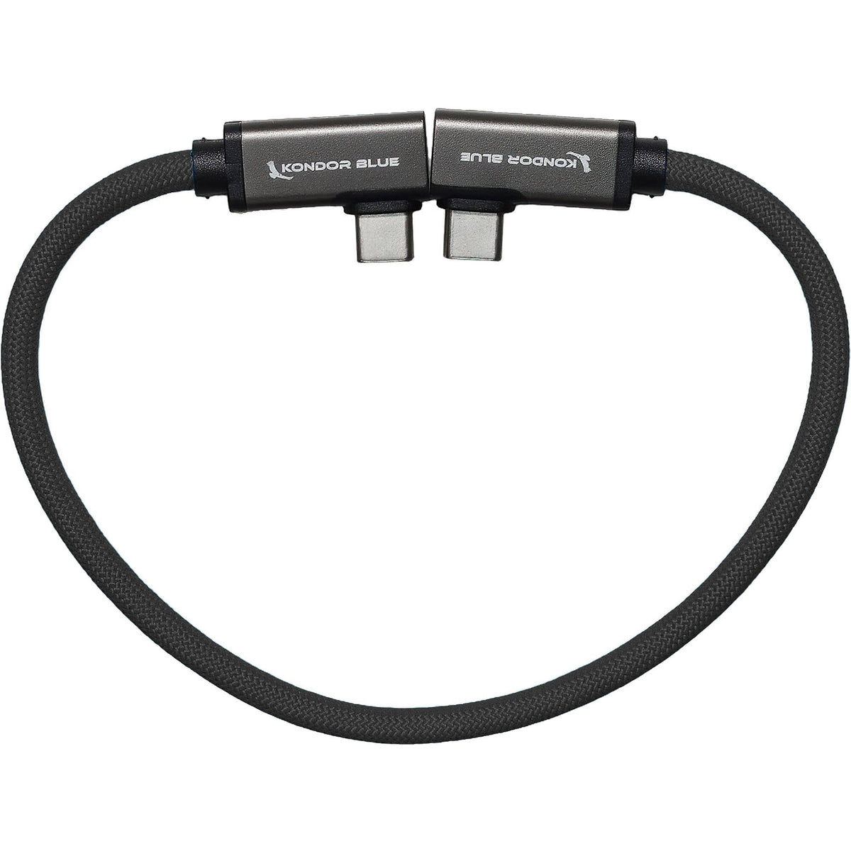Kondor Blue Câble tressé USB-C double angle droit 12" pour données 8K et alimentation (Raven Noir)