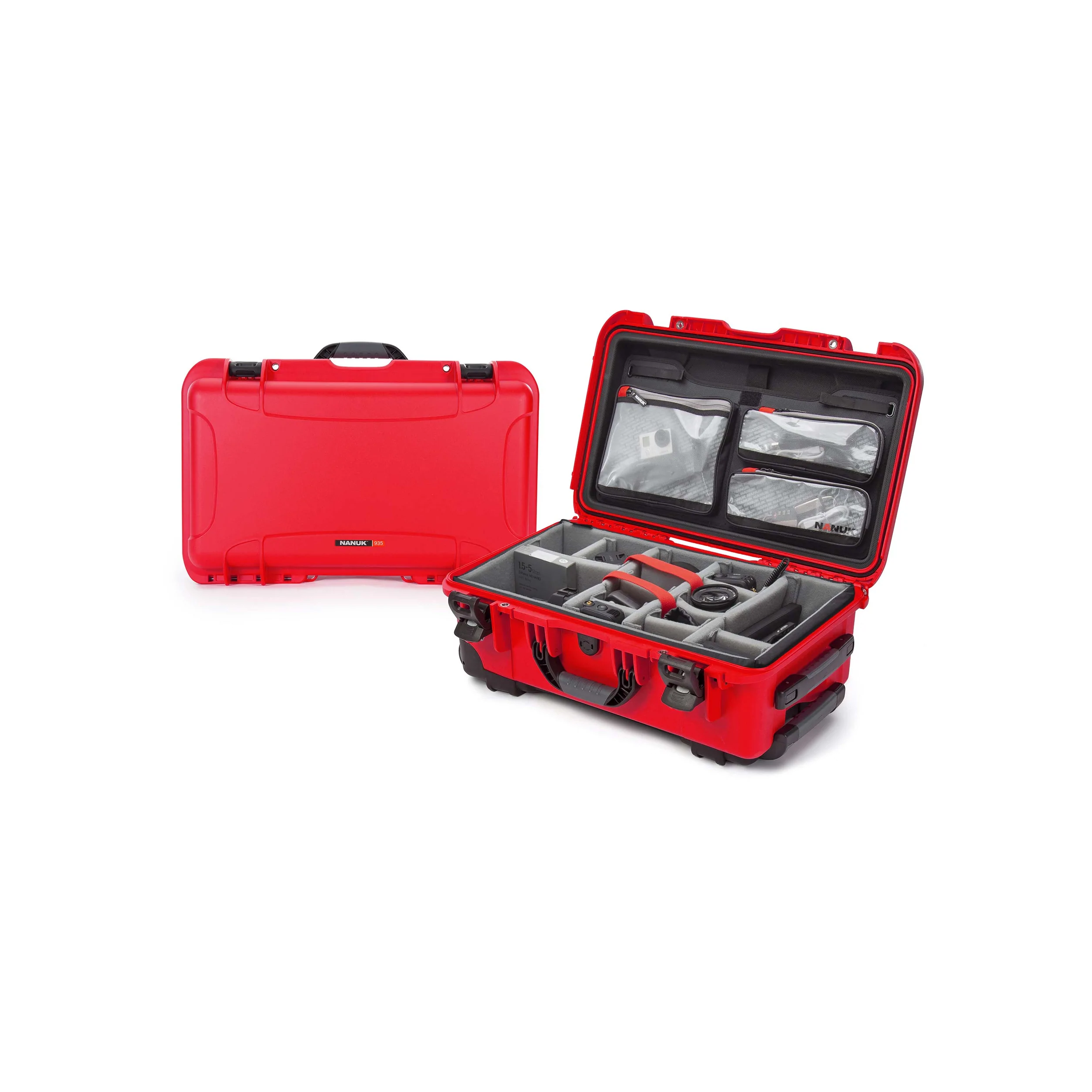 Nanuk 935 Wheeled Hard Utility Case with Padded Divider Insert & Lid Organizer  Red