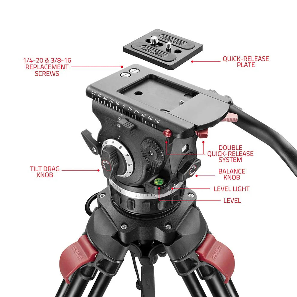 SHAPE FOCUS 18 Tripod + Mid-Level Spreader + Fluid Head with Red Lock Legs