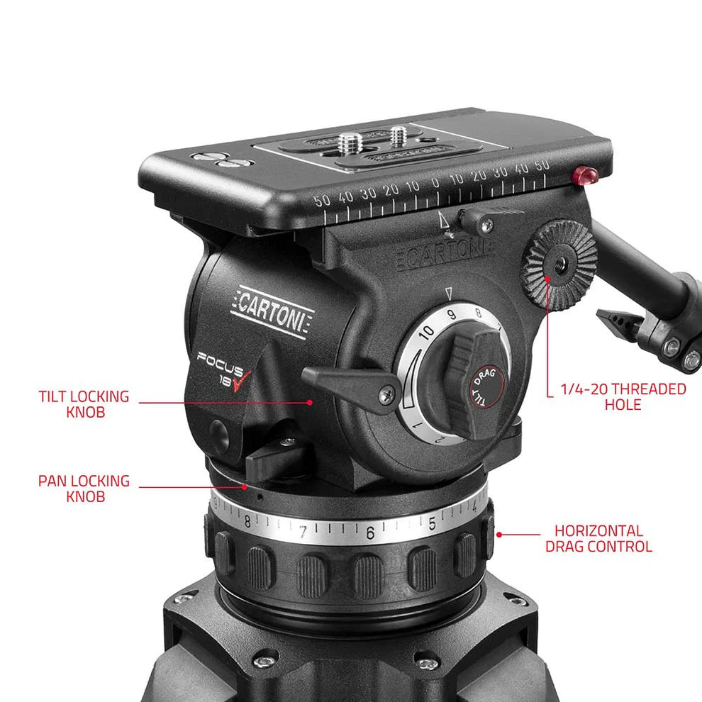 SHAPE FOCUS 18 Tripod + Mid-Level Spreader + Fluid Head with Red Lock Legs