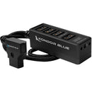 Kondor Blue 12V Metal D-Tap Hub Voltmeter 4 Way Port Power Tap Splitter (1/4”-20 Threads) (Raven Black)