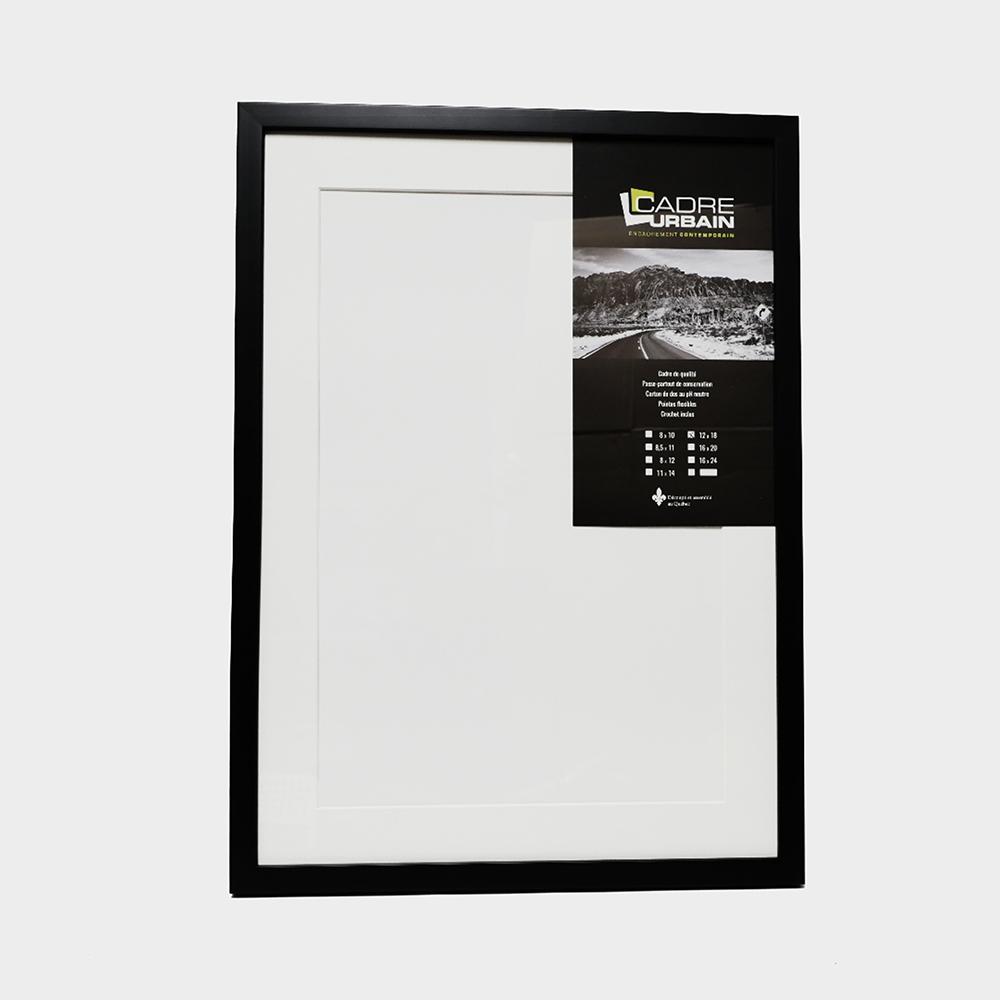 Wood Photo frame with white mat - Matte Black - 12x18