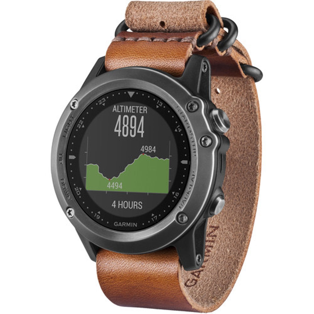 Garmin Fenix ​​3 Sapphire MultiSport Training GPS Watch - Gris, groupe en cuir