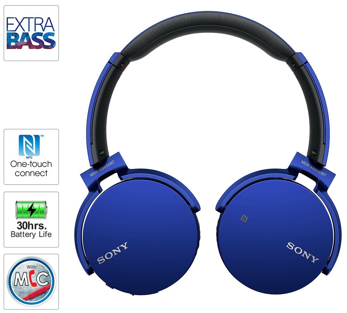 Sony MDR-XB650BT headphones with mic, XB Series full size - wireless