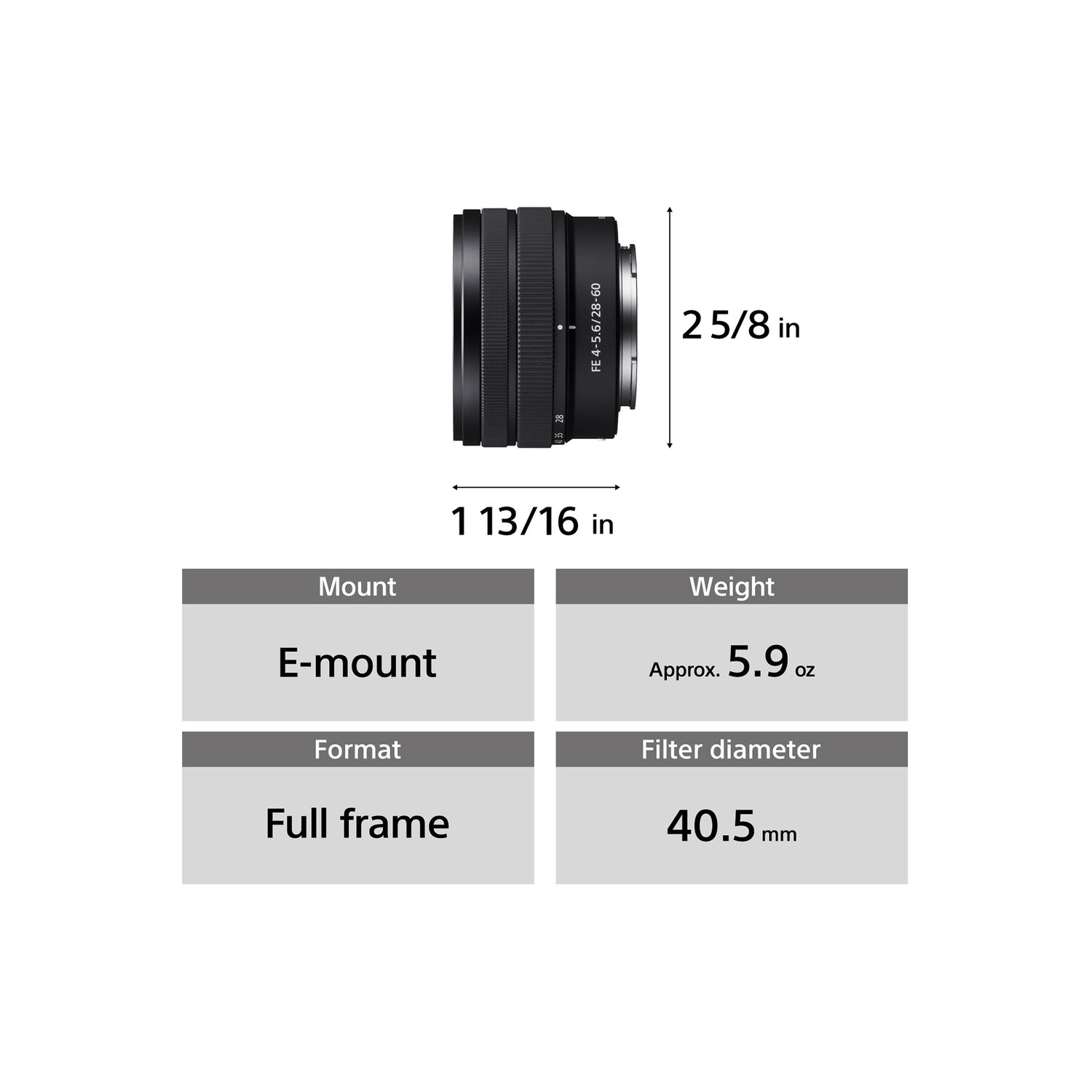 Sony FE 28-60mm F4-5.6 Full-frame Compact Zoom Lens SEL2860 Sony FE 28-60mm F4-5.6 Full-frame Compact Zoom Lens SEL2860