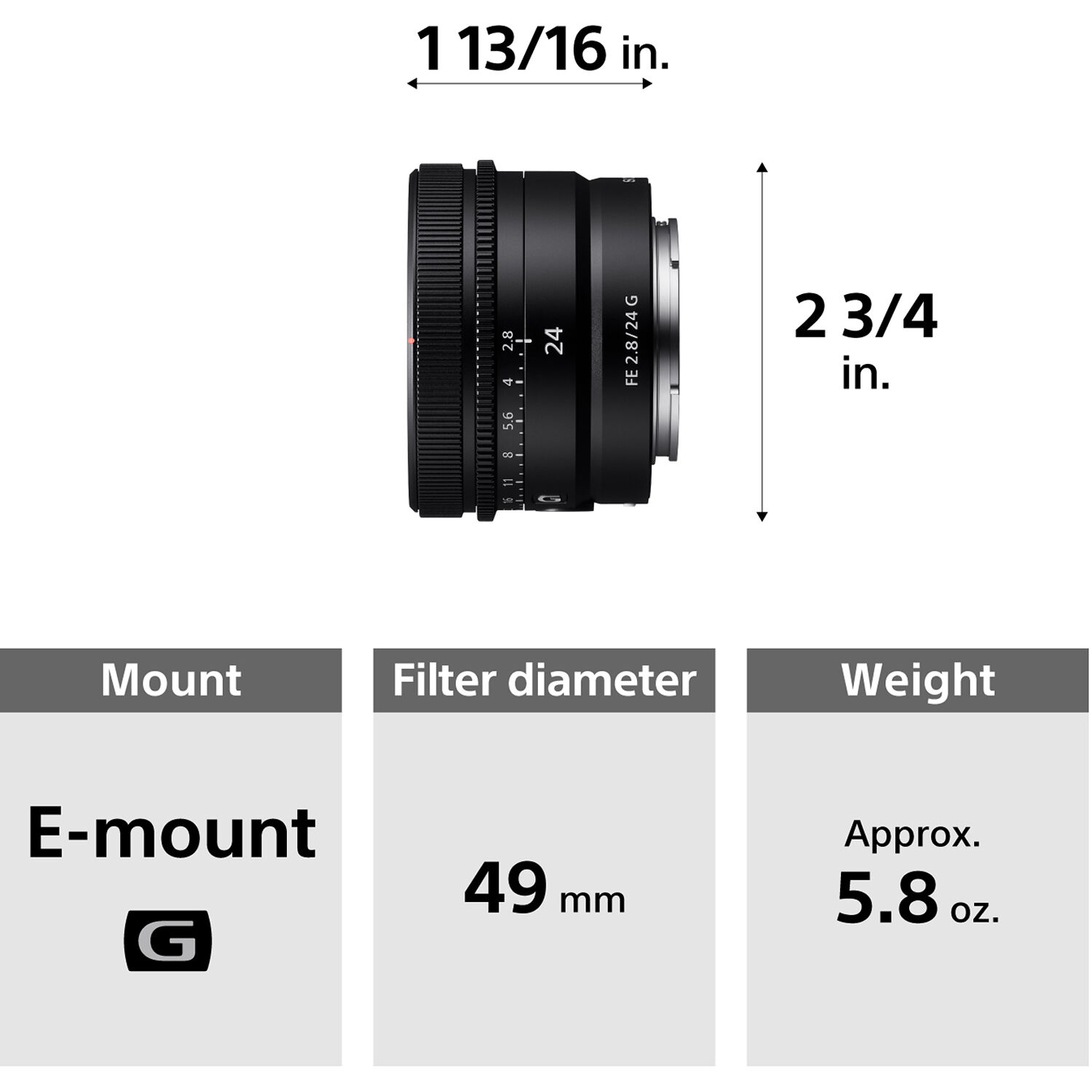 SONY SEL24F28G FE 24 mm f / 2,8 g Lens