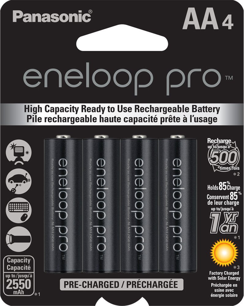 Panasonic BK3HCCA4BA Eneloop Pro AA High Capacity New Ni-MH Pre-Charged Rechargeable Batteries, 4-Pack