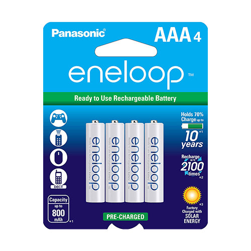 Panasonic BK4MCCA4BF Eneloop AAA New 2100 Cycle Ni-MH Pre-Charged Rechargeable Batteries, 4-Pack