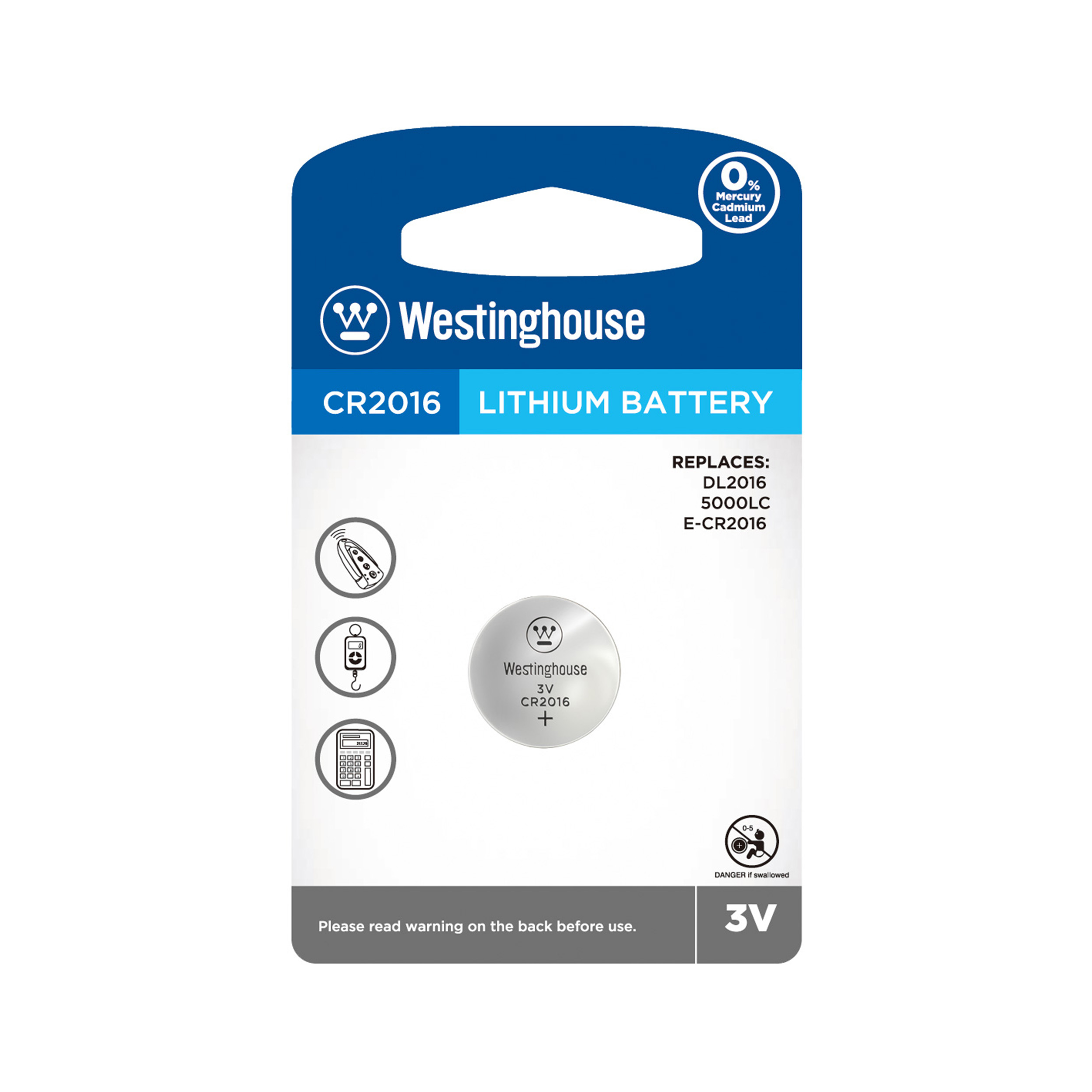 Westinghouse CR2016 3.0V lithium button cell - 1 piece blister