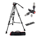 Manfrotto 504HD Head with 546B 2-Stage Aluminum Tripod with extra Long Plate 504PLONGRL and variable friction arm 244MICRO