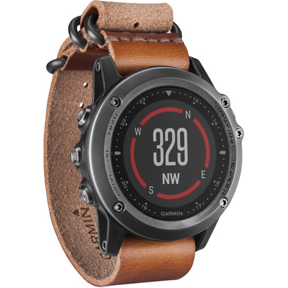 Garmin Fenix ​​3 Sapphire MultiSport Training GPS Watch - Gris, groupe en cuir