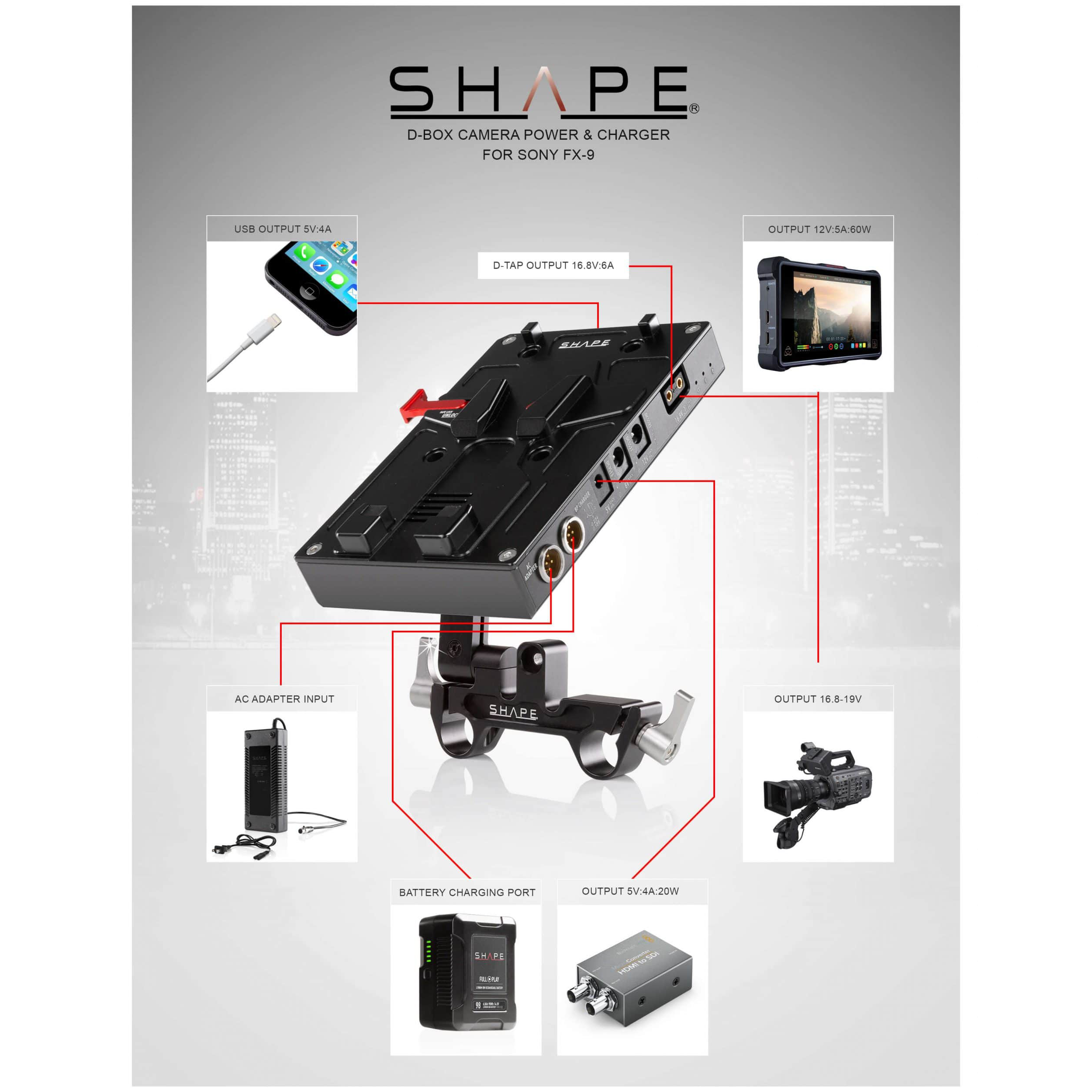 SHAPE J-Box Camera Power & Charger for Sony PXW-FX9 (V-Mount)