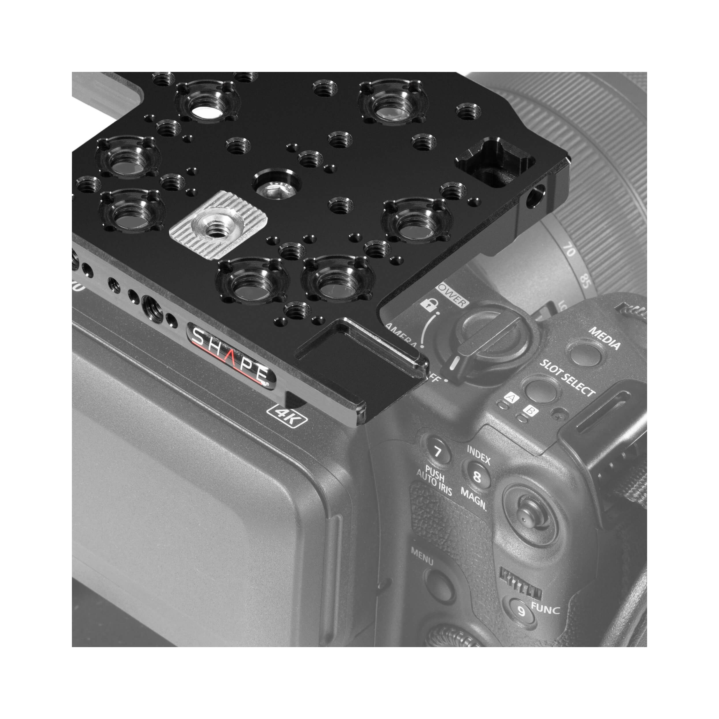 Forme Canon C70 CAME CAME CAGE SHAPHER RIGHT AVEC BOX MATTE ET SUIVANT FOCUS