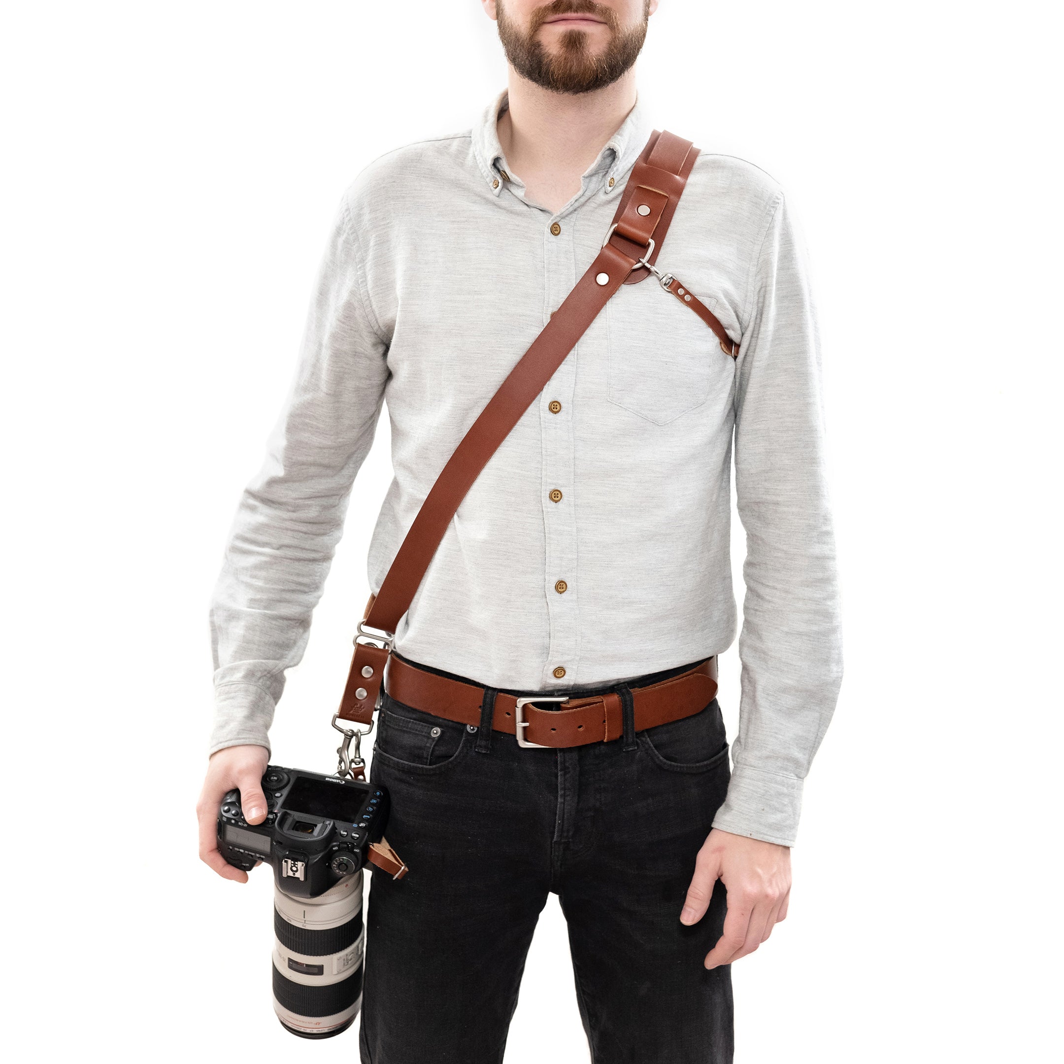 Fab' F16 strap with pad - Brown leather - Size XL