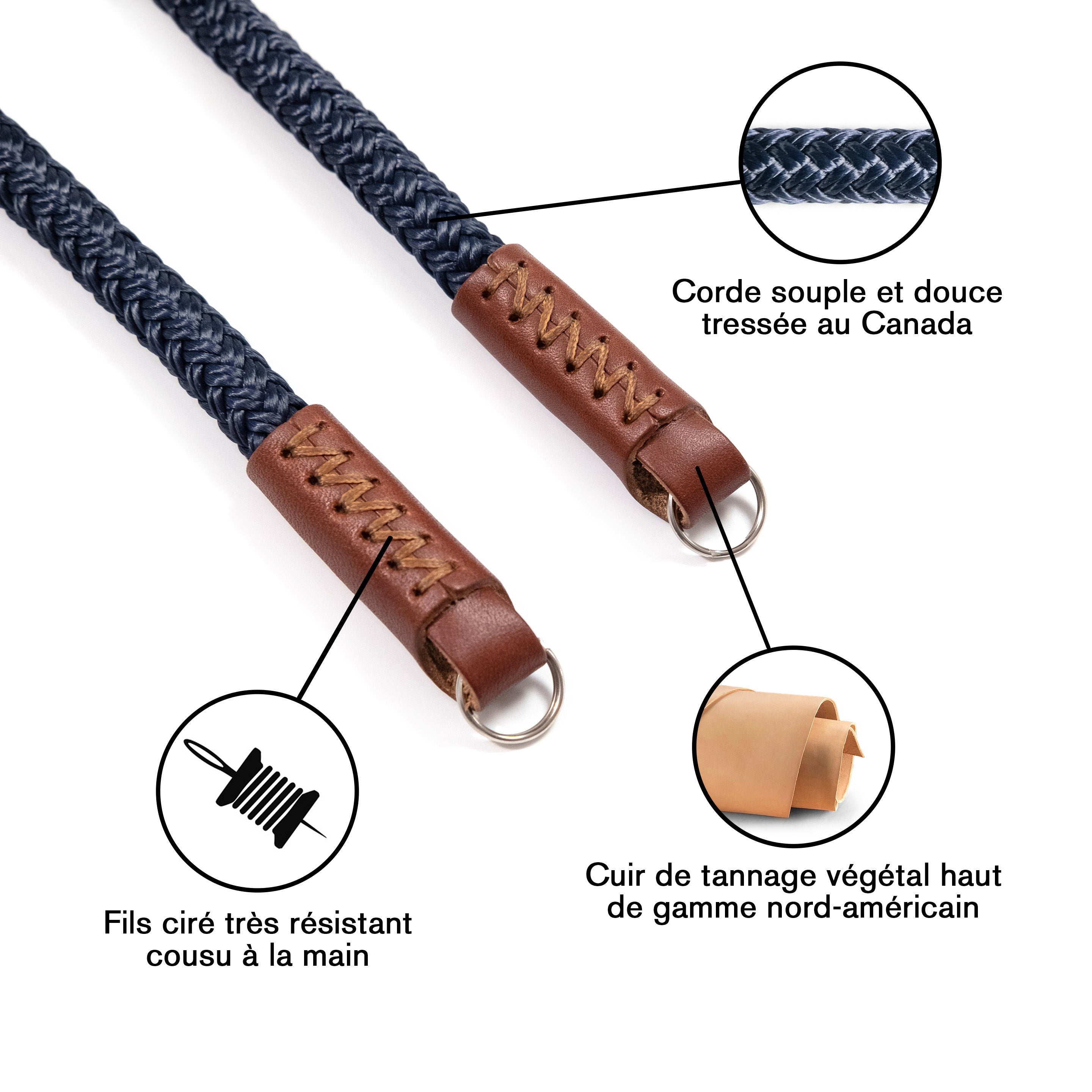 Fab' F8 strap - Blue rope, brown leather - Size S (39")
