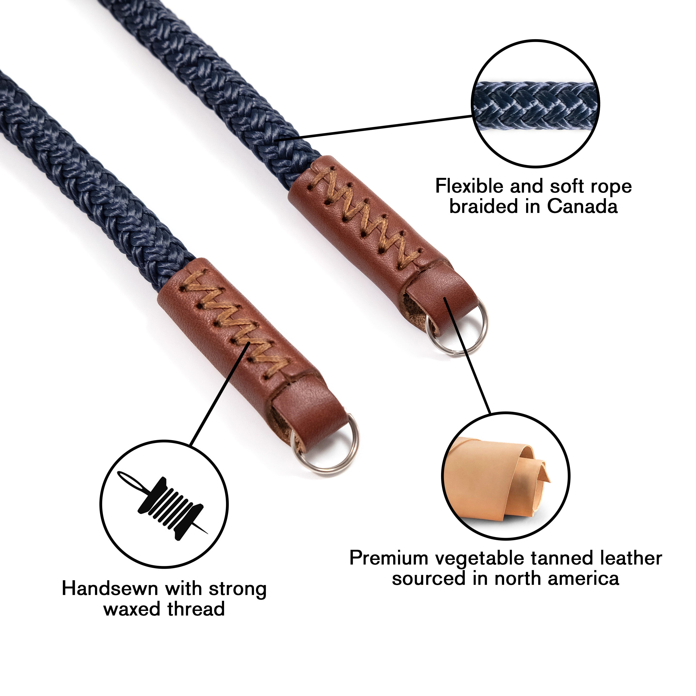 Fab' F8 strap - Blue rope, brown leather - Size XL (55")
