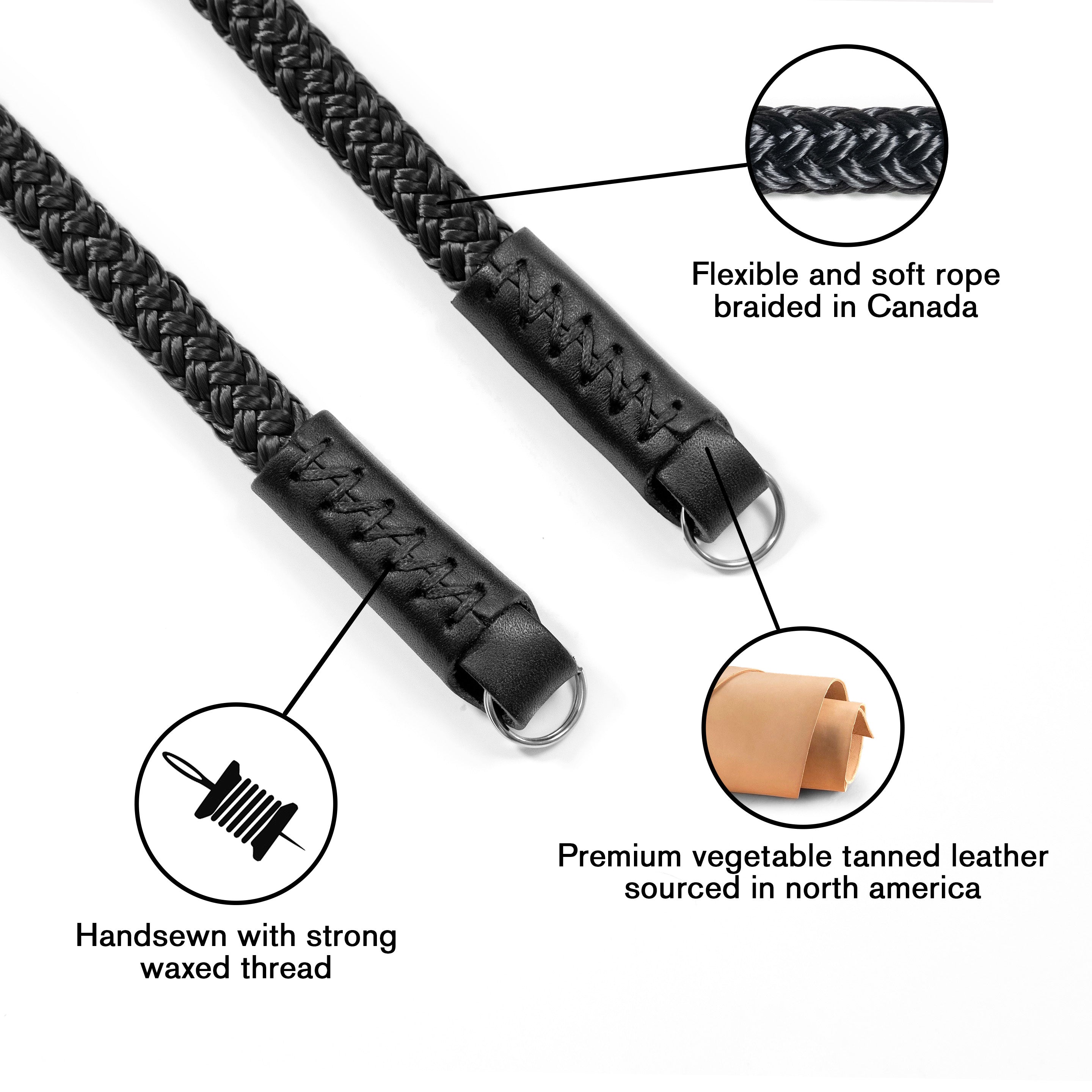 Fab' F8 strap - Black rope & leather - Size XL (55")
