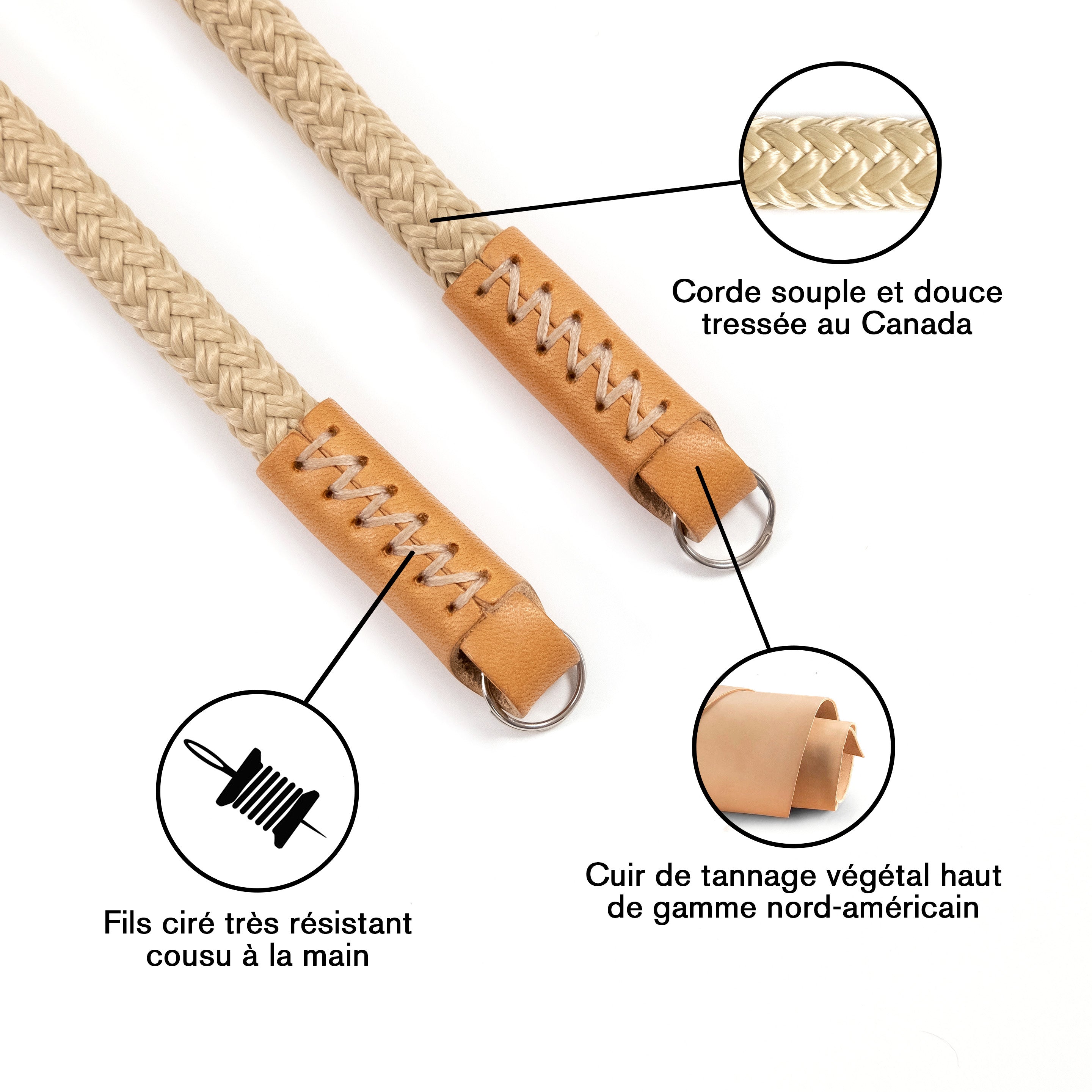 Fab 'F8 STRAP - Tan Corde et cuir - Taille S (39 ")