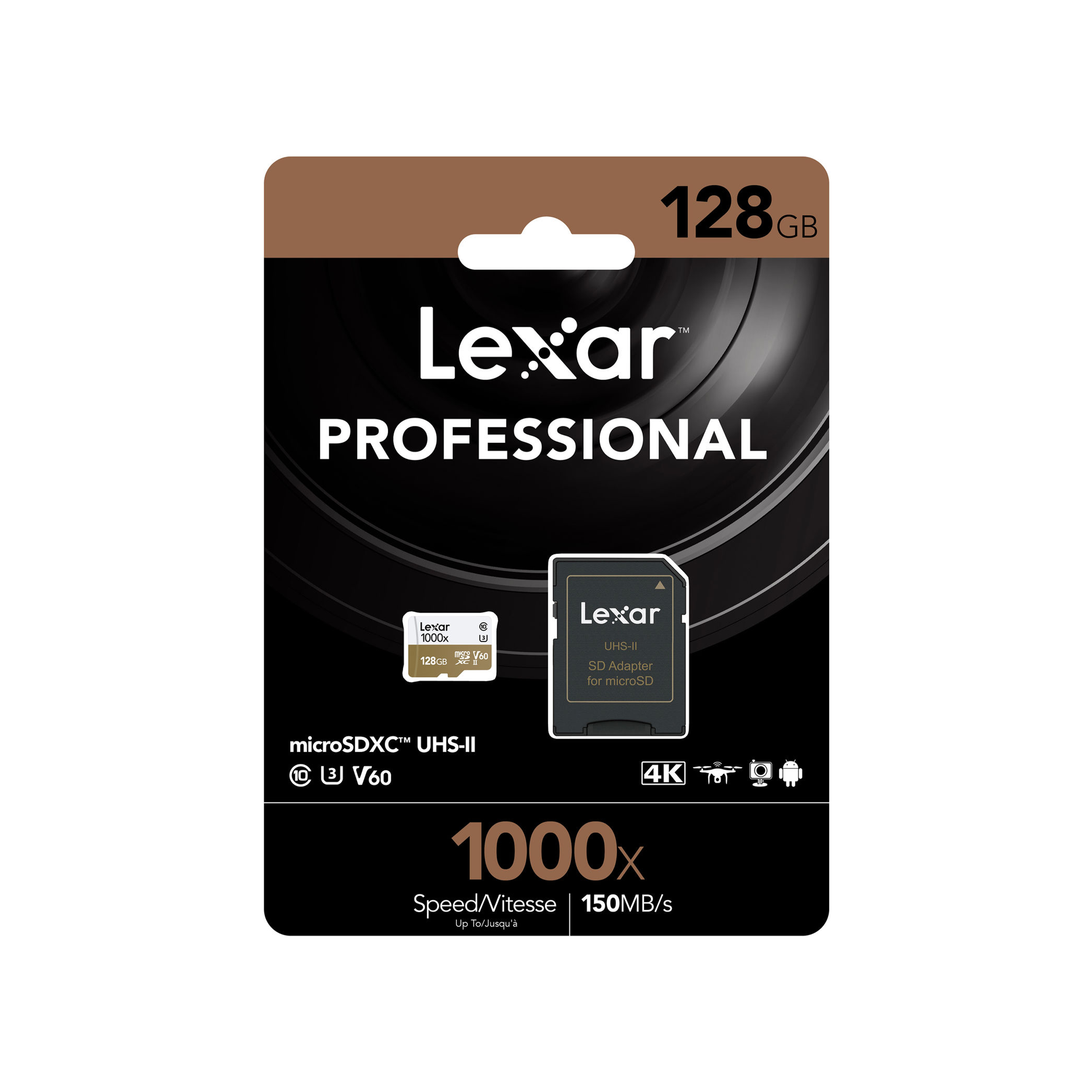Lexar 128 Go Professional 1000x UHS-II Microsdxc Memory Carte avec adaptateur SD