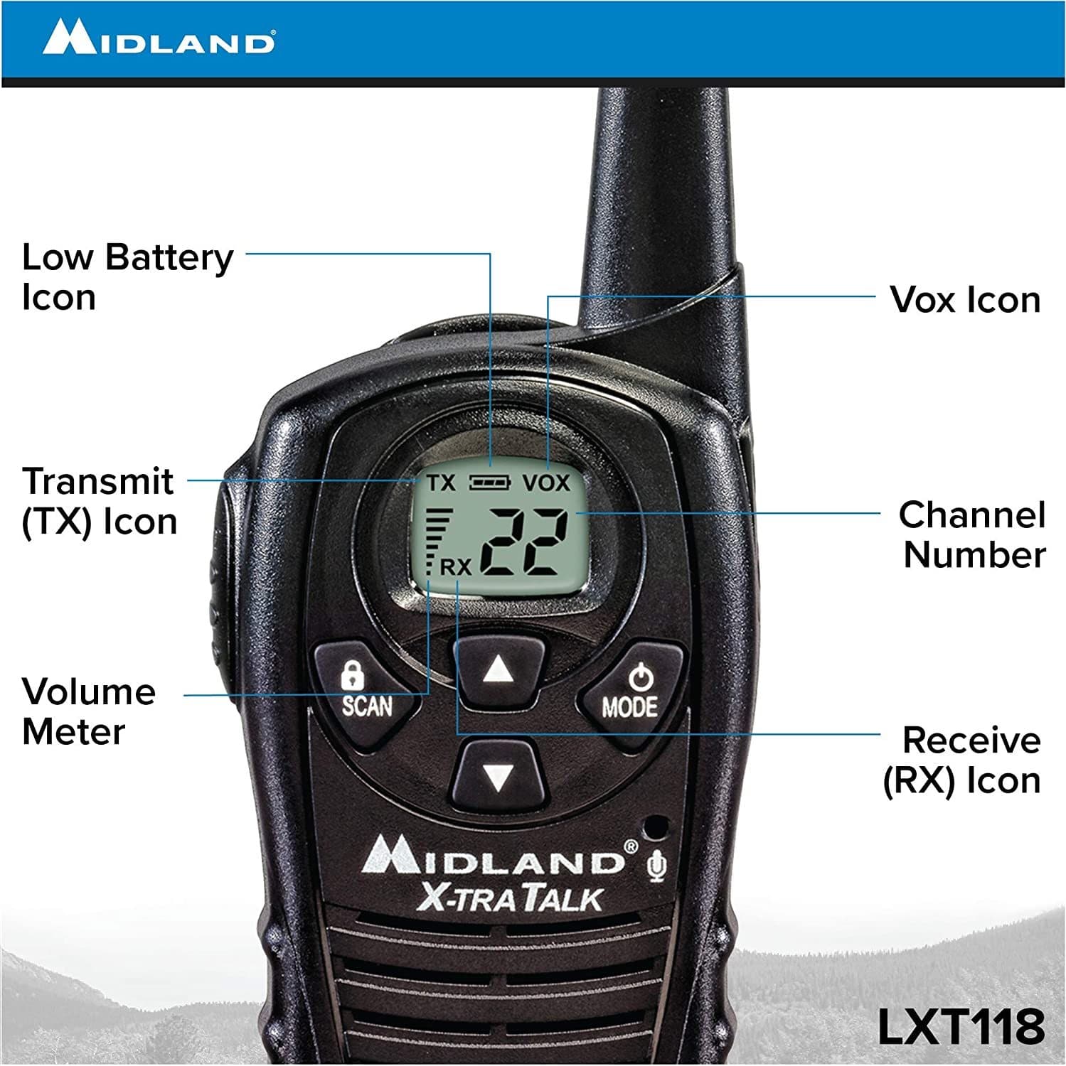 Midland LXT118VP 22-Channel GMRS with 18-Mile Range