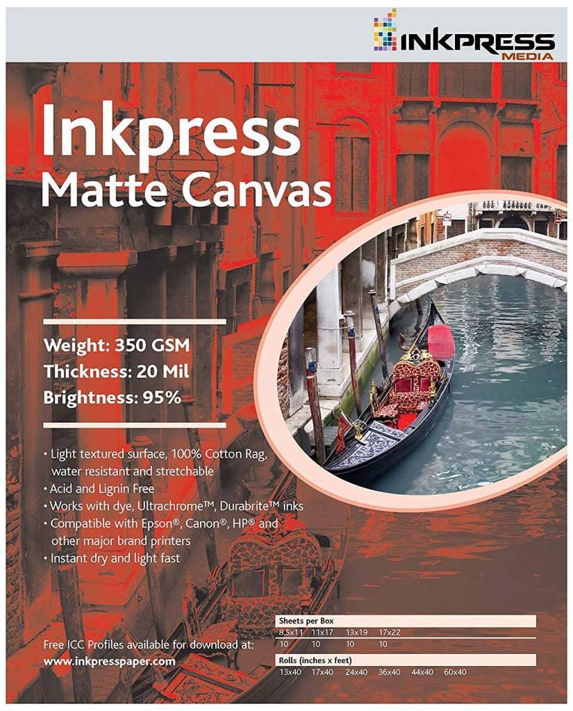 Inkpress ACW851110 MEDIA Matte Canvas 8.5 x 11 inch paper