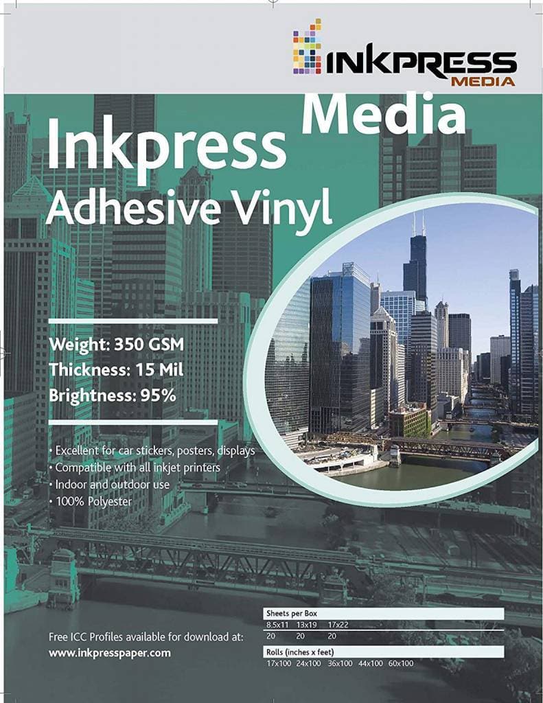 Papier mat en vinyle adhésif Inkpress 8,5 x 11 "- 20 feuilles