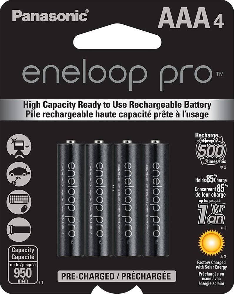 Panasonic BK-4HCCA4BA Eneloop Pro AAA New High Capacity Ni-MH Pre-Charged Rechargeable Batteries, 4 Pack