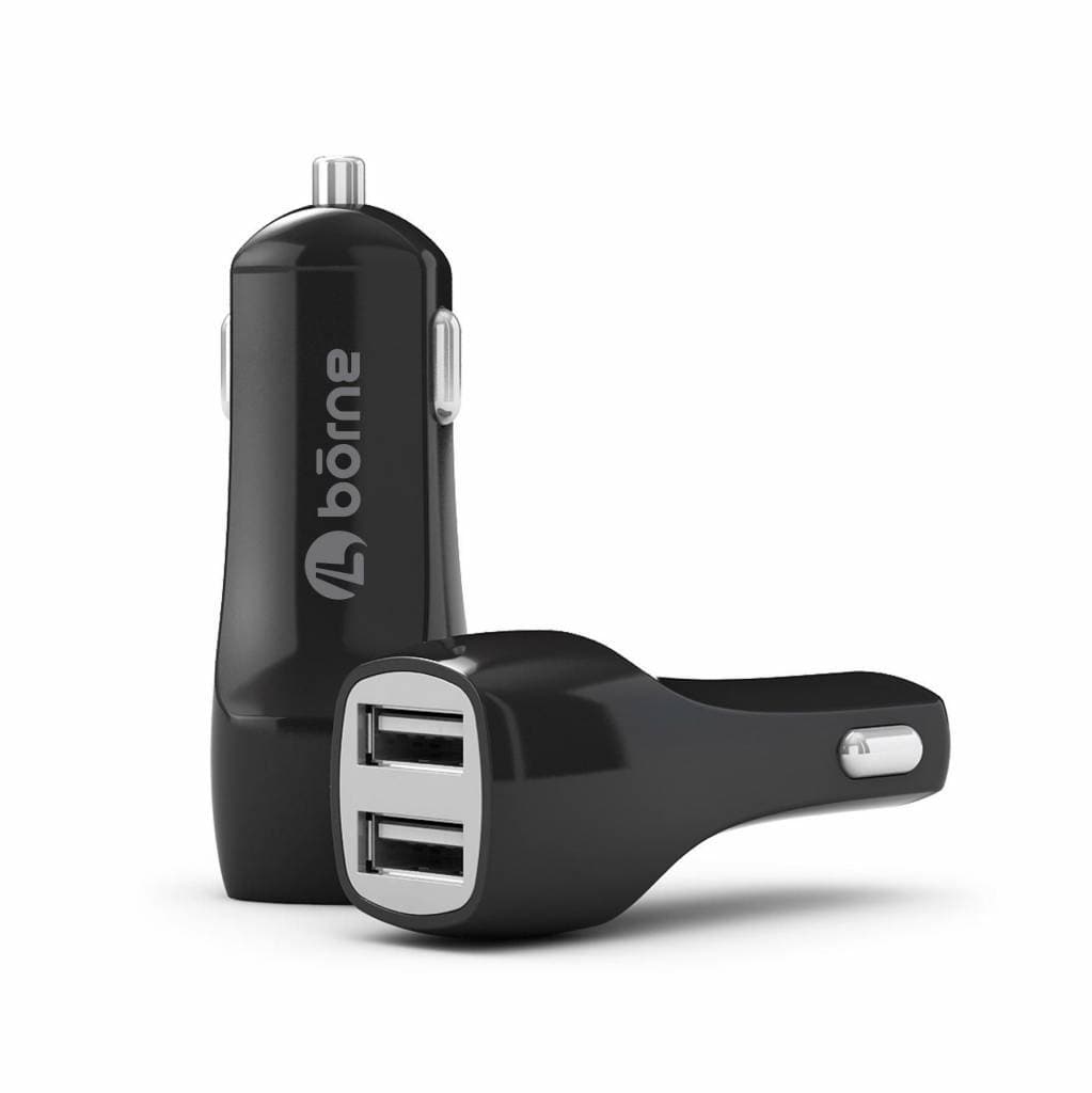 Borne 2.1A dual USB car adapter - black