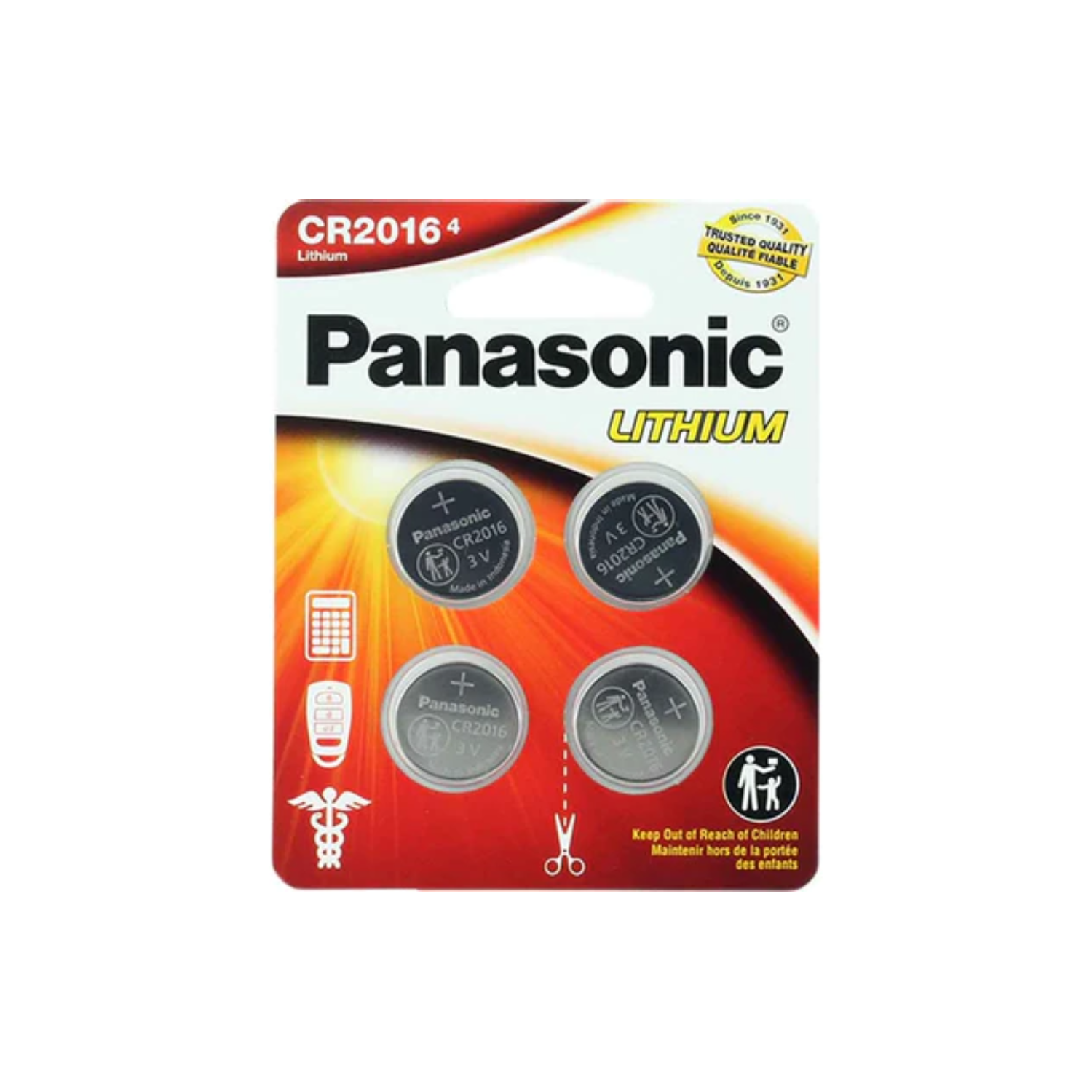 Panasonic CR2016 3V Lithium Coin Cell Battery - 90mAh, 4 pack