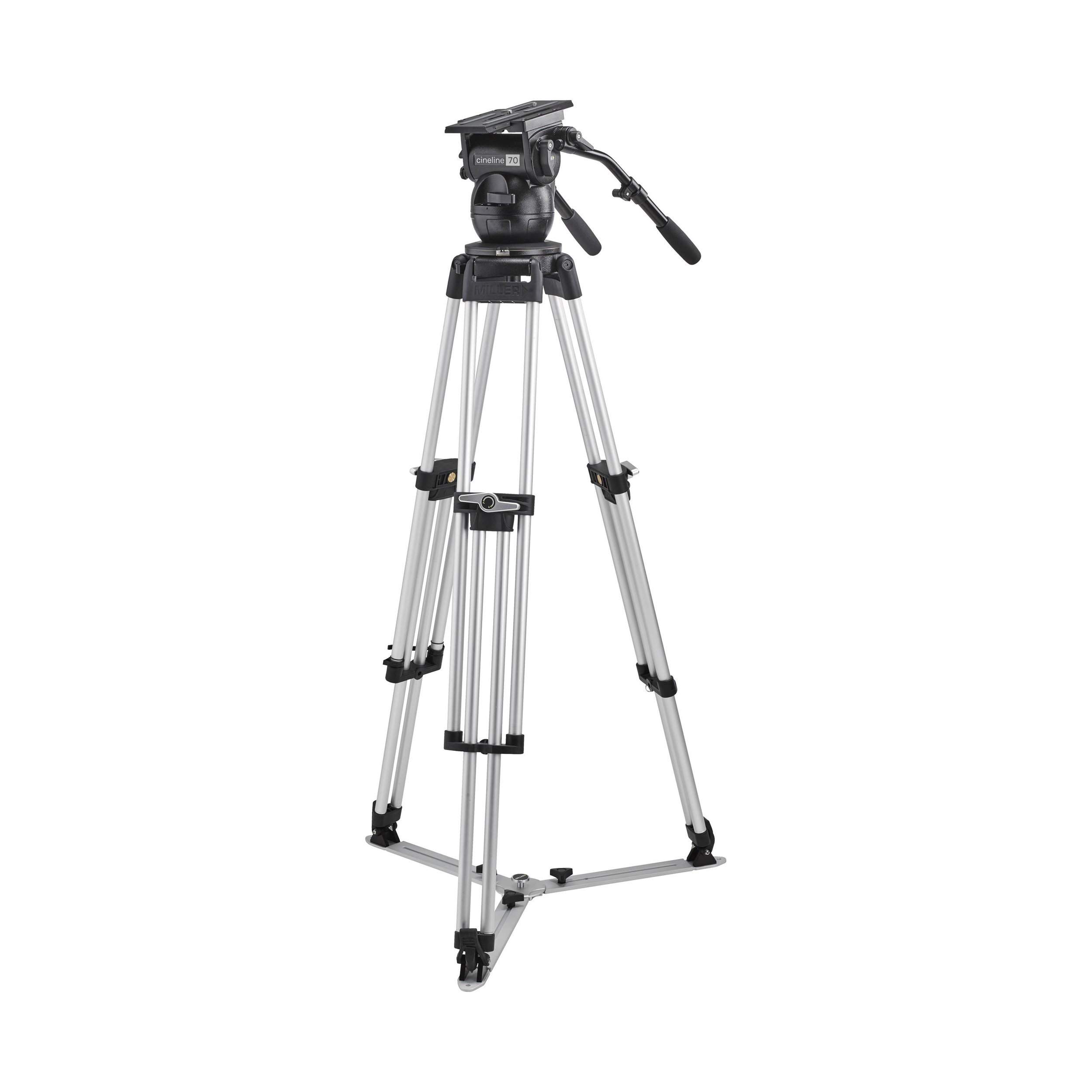 MILLER Cineline 70 Fluid Head (1055) HD MB 1-St Alloy Tripod (2110G) HD Ground Spreader (2130) MB adaptor with clamp (1225) 2 x Pan Handle (698)