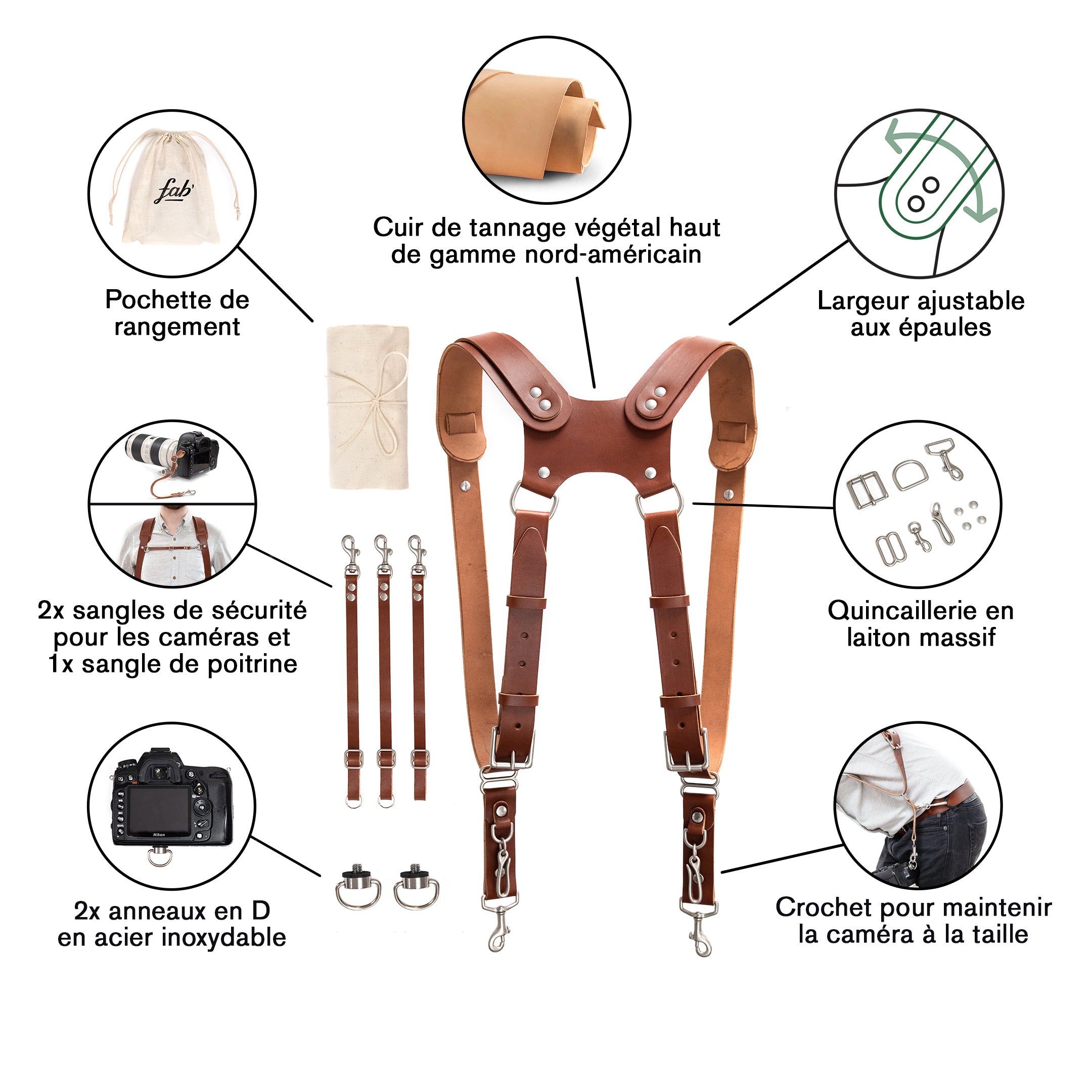 Fab 'F22 Harness - Brown Leather - Taille Standard