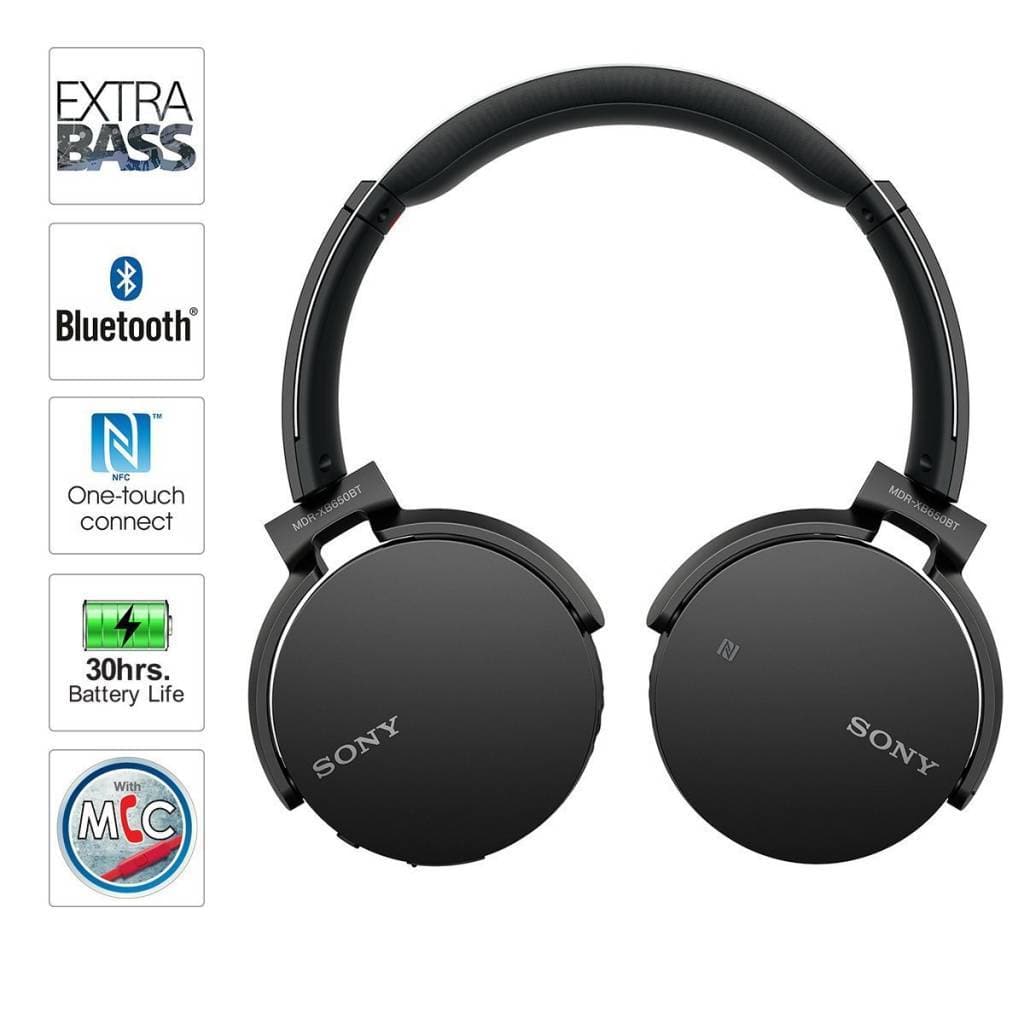 Sony MDR-XB650BT  headphones with mic, XB Series  full size - wireless - Bluetooth - NFC