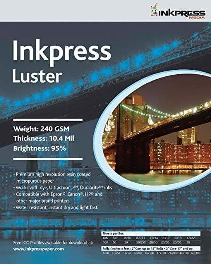 Inkpress PCL111720 Luster 240 GSM, 10.4 Mil, 94 Percent Bright Paper